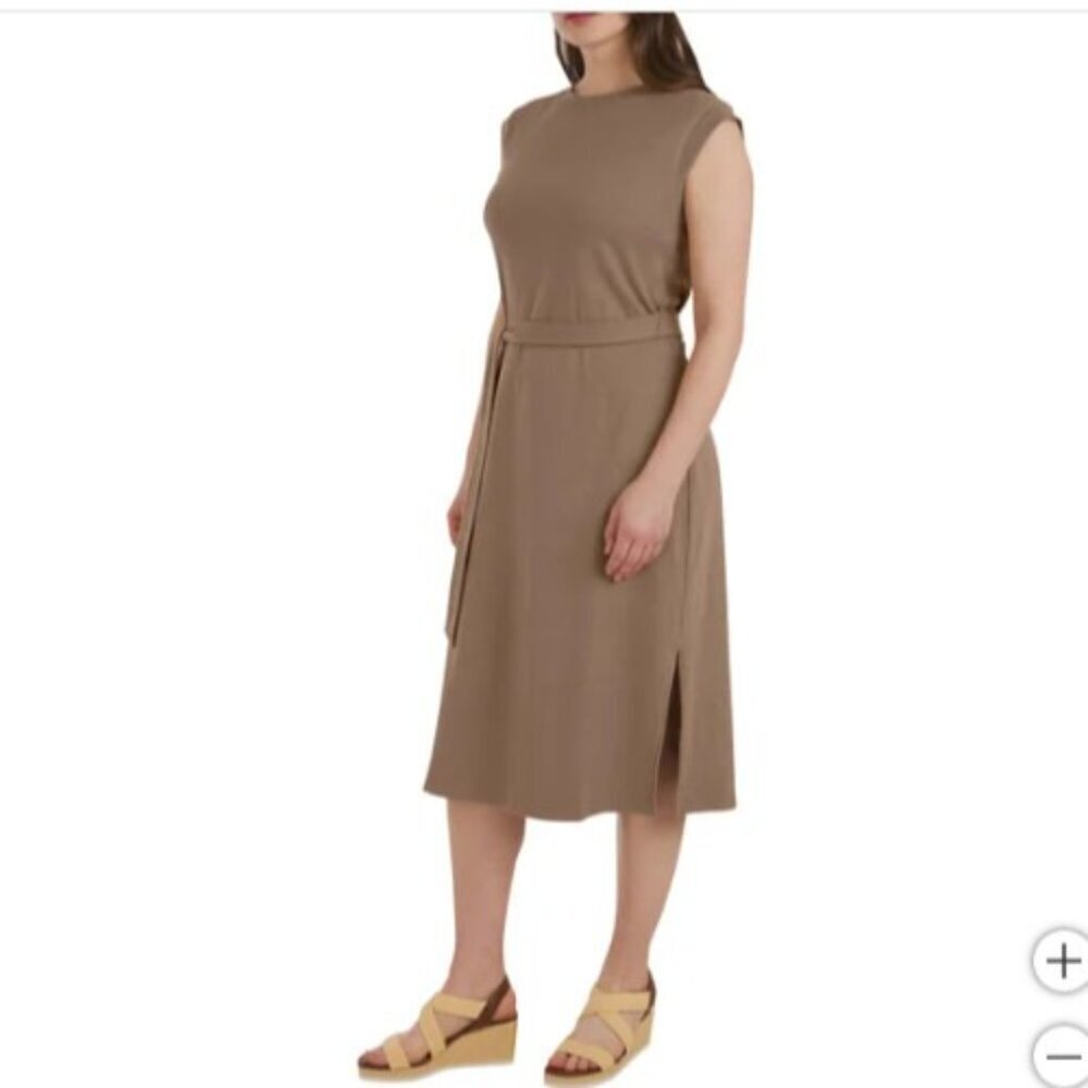 NEW Lands' End Women's Size L Sleeveless Rib Knit Midi Dress Brown - Picture 2 of 13